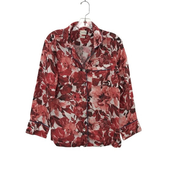 The Lazy Poet Long Sleeve Pajama Set Top & Pants Small Linen Emma Flowers Red - Picture 7 of 7